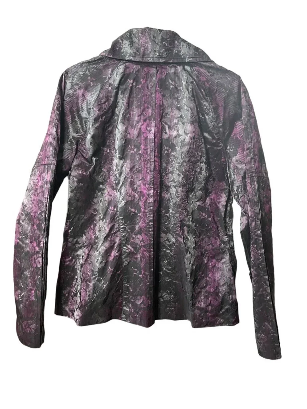 Womens Ruched Jacket Size Large Metallic Purple & Black Picadilly Fashions - Picture 16 of 16